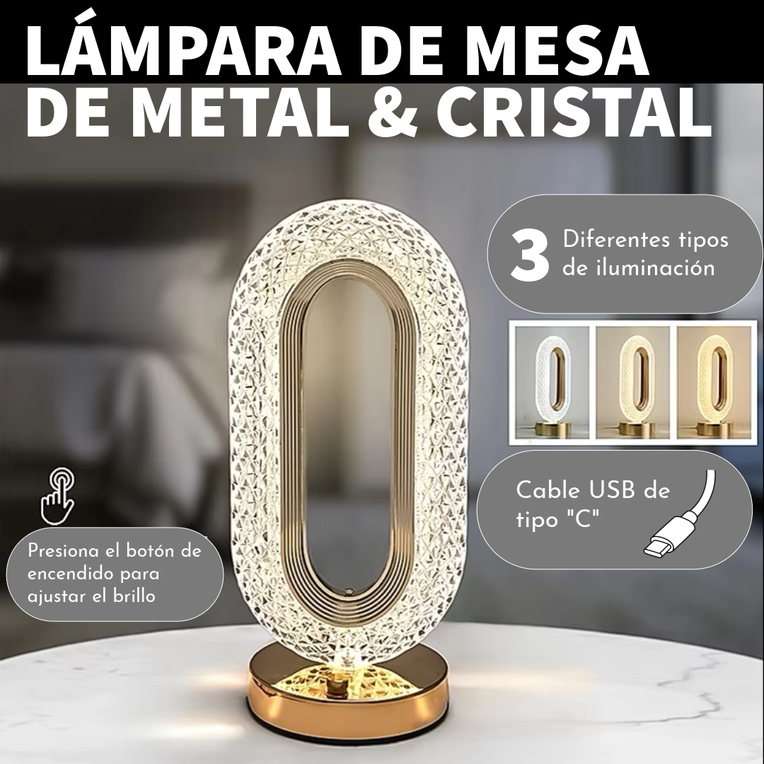 Lámpara Ovalada de Cristal Recargable